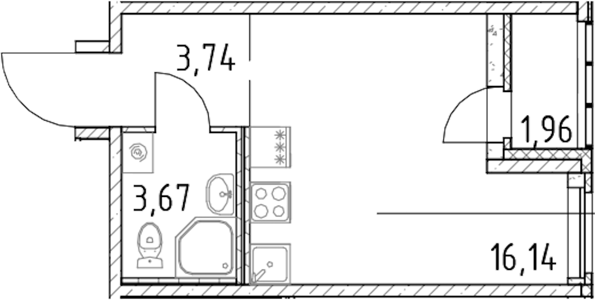Квартира студия 23.55 м², 9/23 эт., ЖК «Город Первых»